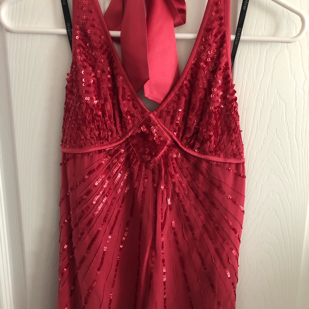 Bebe Sequence Halter Top Ribbon Tieback
